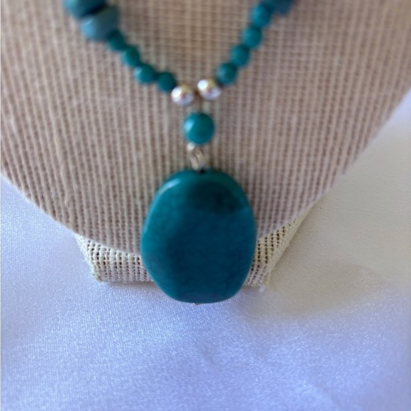 Turquoise Beaded with Silver Accents Necklace Costume Jewelry Western Prairie - Picture 2 of 5